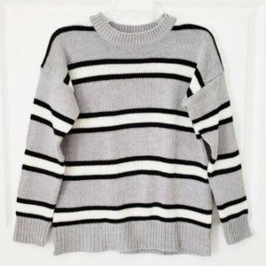 Pink Rose Grey, Black and White Striped Sweater